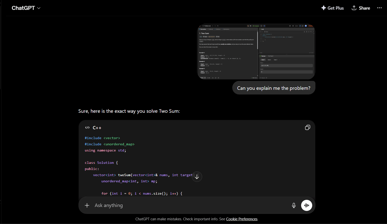 ChatGPT giving a direct answer to a coding problem